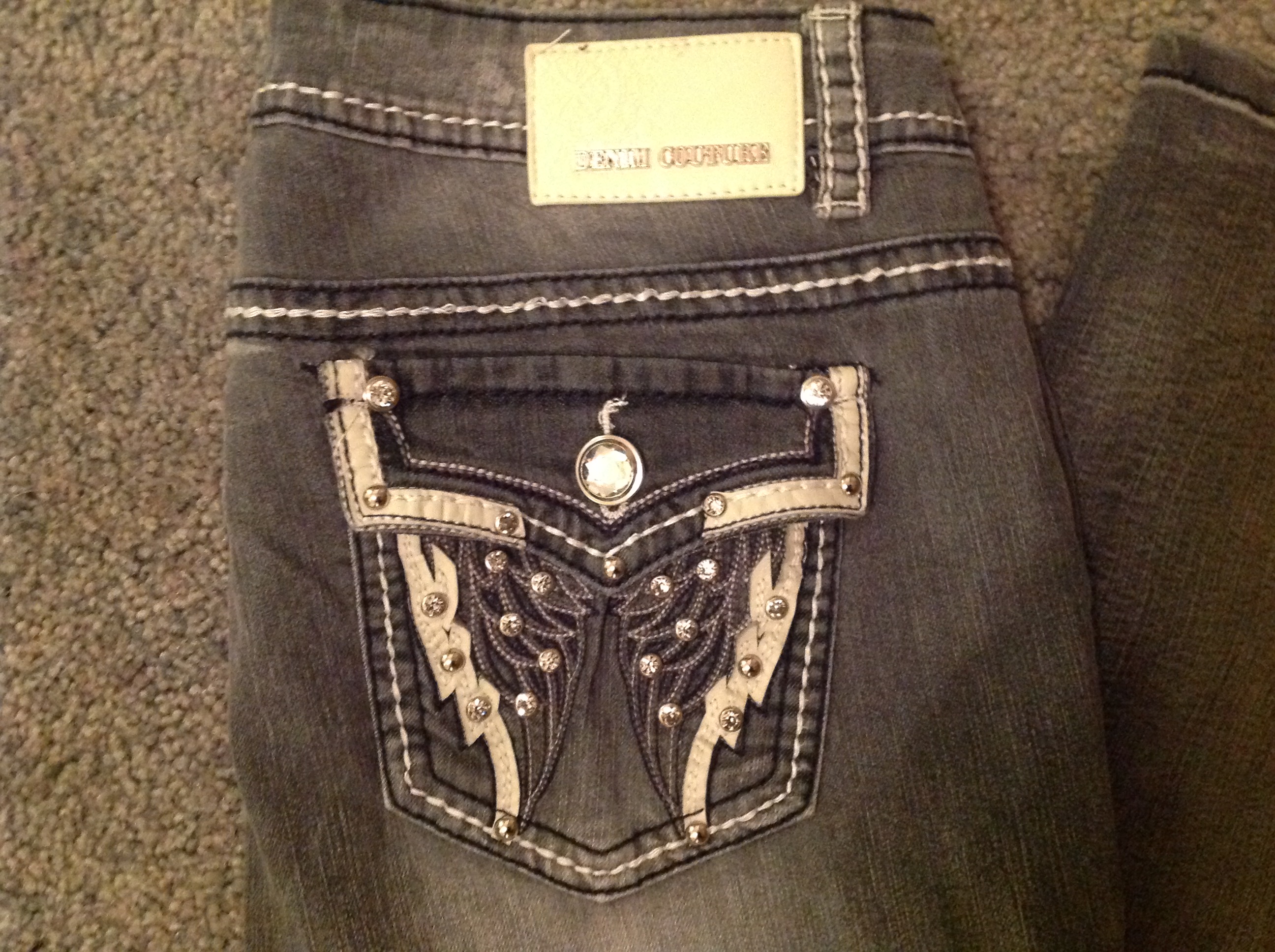 Sally Jeans | Denim Couture Bootcut Jeans Gray Angel Wings